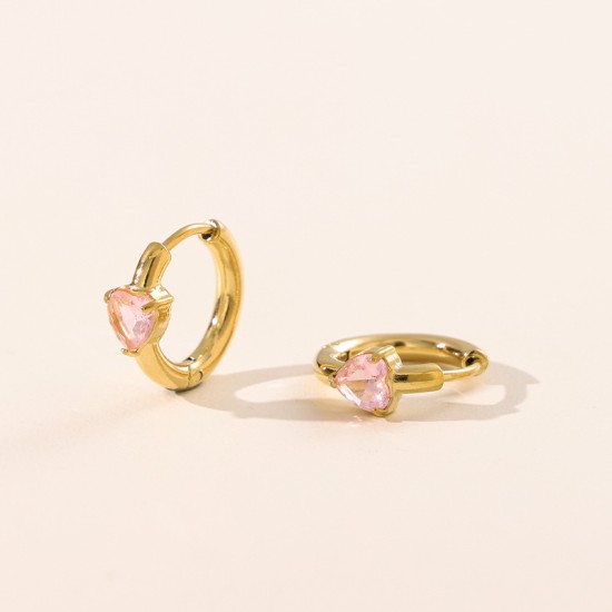Colorful heart-shaped round triangular zircon stainless steel earrings