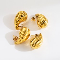 Threaded droplet stainless steel earrings