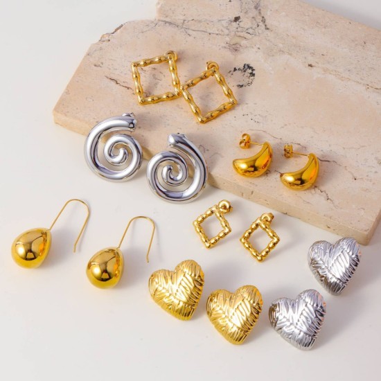 Mosquito coil, peach heart square stainless steel earrings