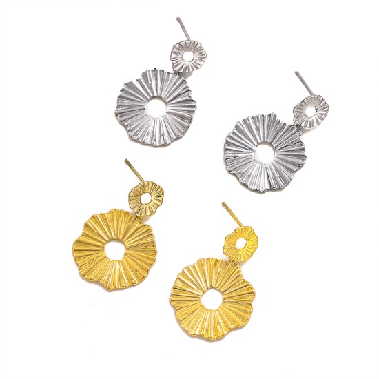 Round sunflower stainless steel earrings