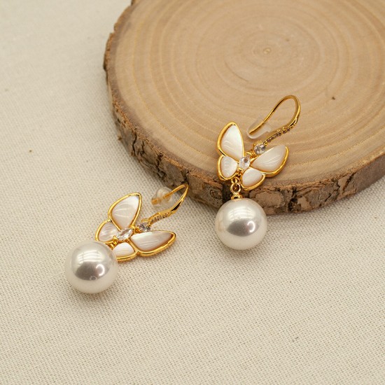 Pearl Butterfly Stainless Steel Earrings