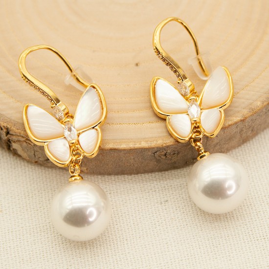 Pearl Butterfly Stainless Steel Earrings