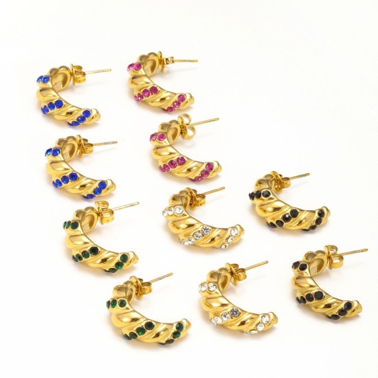 C-shaped cow horn wrapped stainless steel earrings