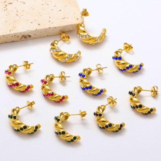 C-shaped cow horn wrapped stainless steel earrings