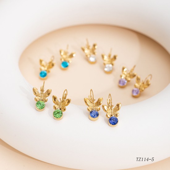 Butterfly colored zircon stainless steel earrings