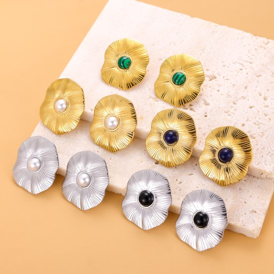 Pearl shaped oval stainless steel earrings