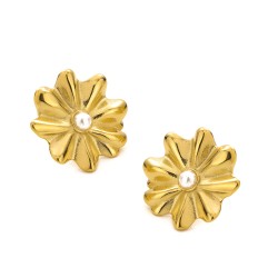 Flower shaped pearl stainless steel earrings
