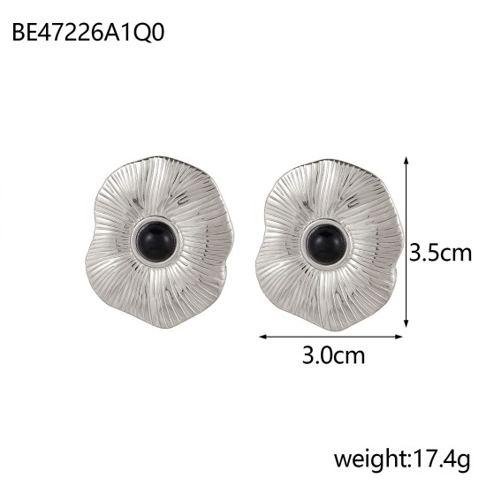 Pearl shaped oval stainless steel earrings