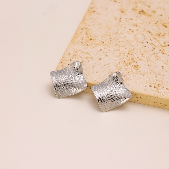 Folded stainless steel square block earrings