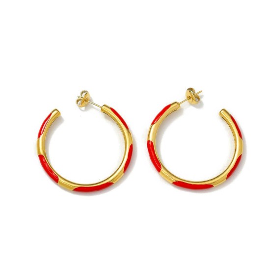 Drip colored C-shaped stainless steel earrings