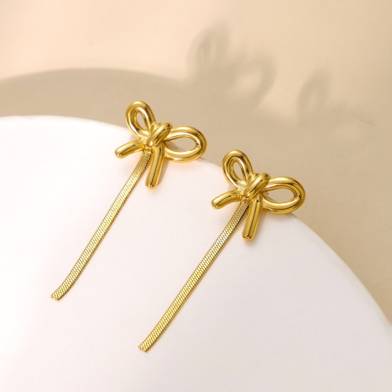 Butterfly knot tassel stainless steel earrings
