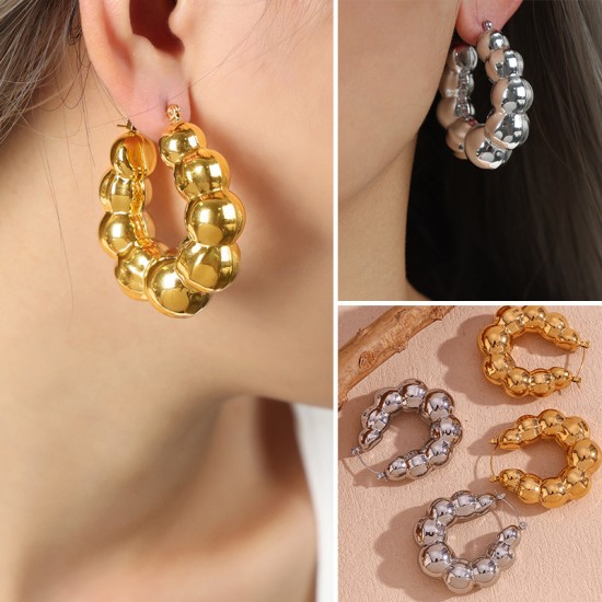 Spherical hollow elliptical stainless steel earrings