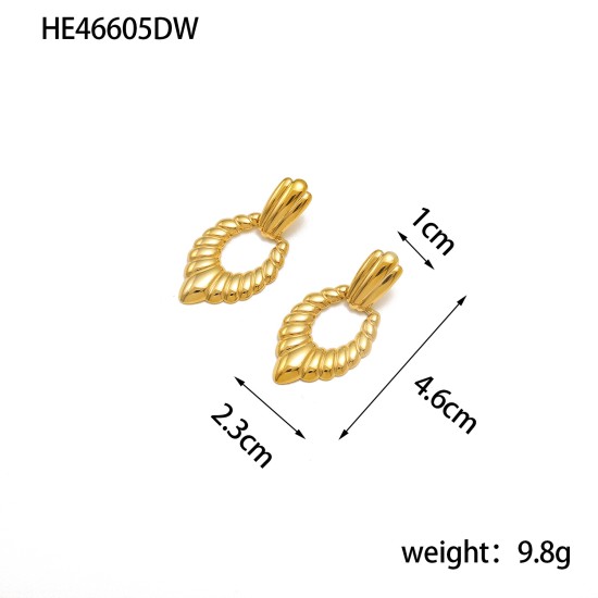 Long peach heart wavy thread stainless steel earrings