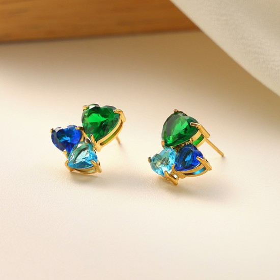 Zircon heart-shaped stainless steel earrings