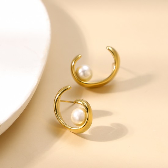 Half moon pearl stainless steel earrings