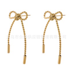 Fried Dough Twists Chain Bow Stainless Steel Earrings