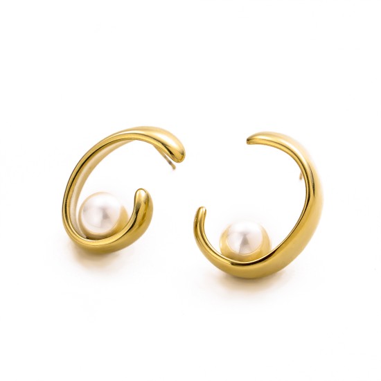 Half moon pearl stainless steel earrings