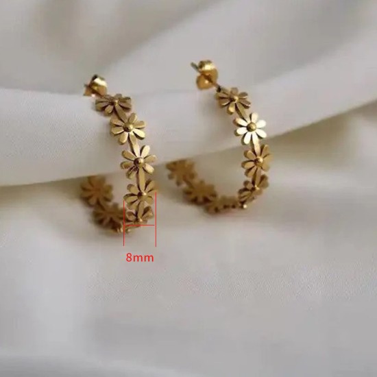 Daisy C-shaped stainless steel earrings