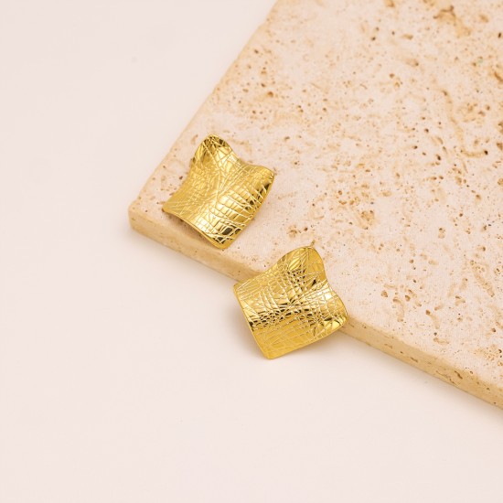 Folded stainless steel square block earrings