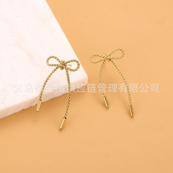 Fried Dough Twists Chain Bow Stainless Steel Earrings