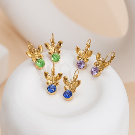 Butterfly colored zircon stainless steel earrings