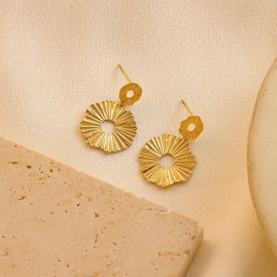 Round sunflower stainless steel earrings