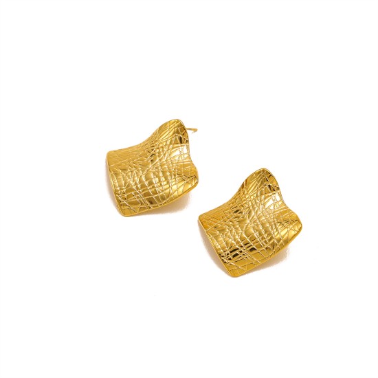 Folded stainless steel square block earrings