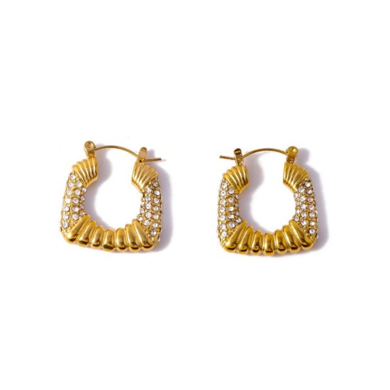 C-shaped micro inlaid color diamond stainless steel earrings