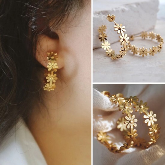 Daisy C-shaped stainless steel earrings
