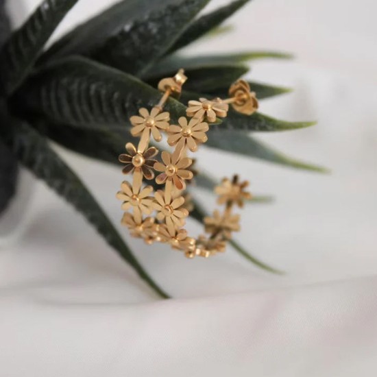 Daisy C-shaped stainless steel earrings