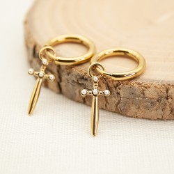 Pearl Cross Stainless Steel Earrings