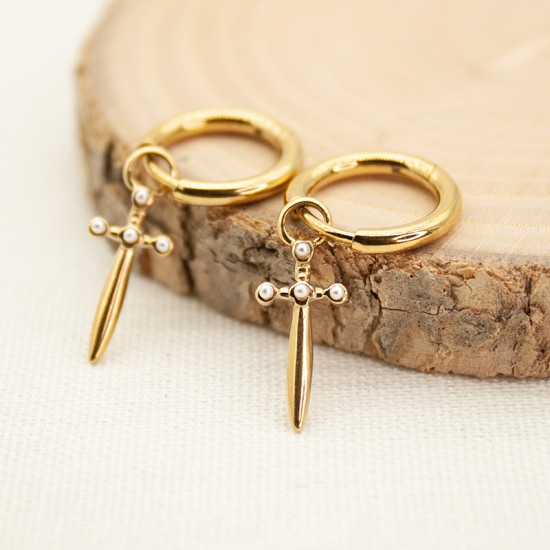 Pearl Cross Stainless Steel Earrings