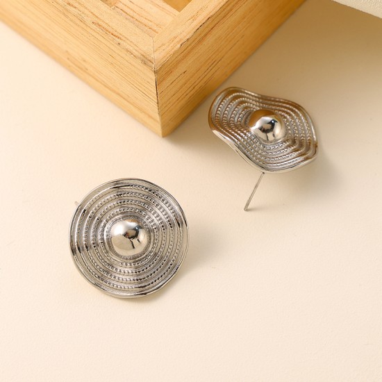 Concave convex straw hat stainless steel earrings