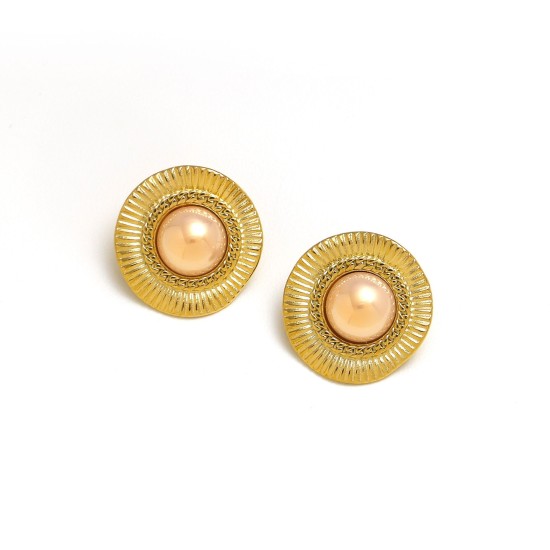 Button pearl stainless steel earrings