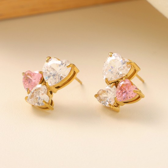Zircon heart-shaped stainless steel earrings