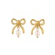 Bow natural pearl stainless steel earrings