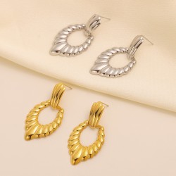 Long peach heart wavy thread stainless steel earrings