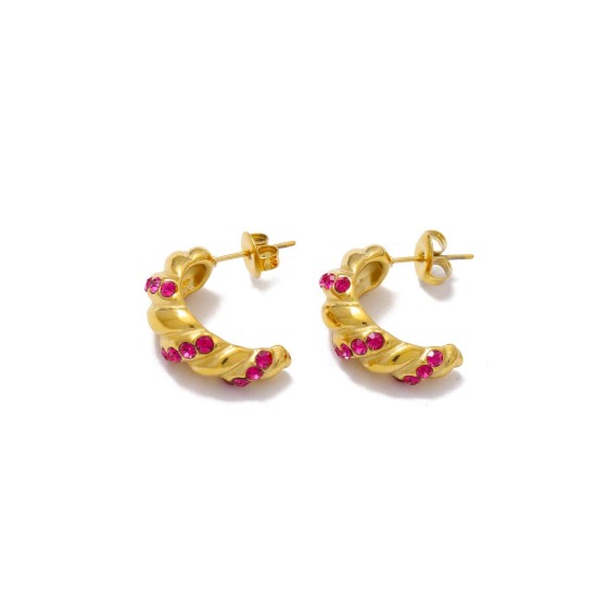 C-shaped cow horn wrapped stainless steel earrings