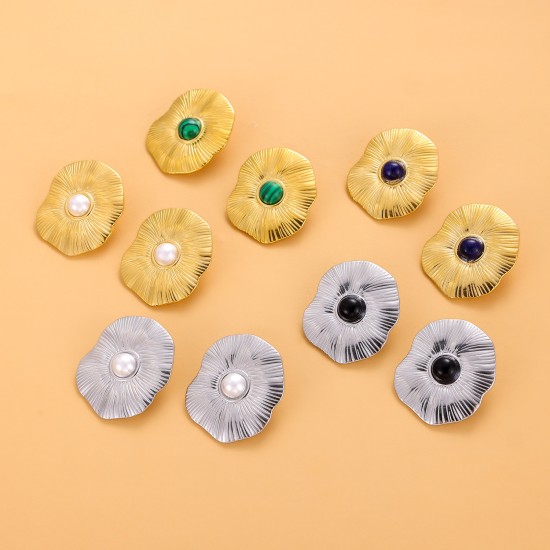 Pearl shaped oval stainless steel earrings