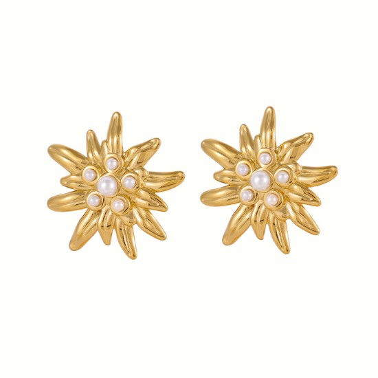 Pearl daisy stainless steel earrings