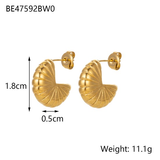 Conch metal textured stainless steel plated earrings