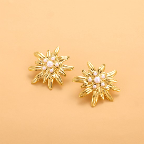 Pearl daisy stainless steel earrings