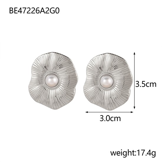 Pearl shaped oval stainless steel earrings