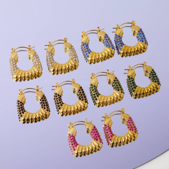 C-shaped micro inlaid color diamond stainless steel earrings