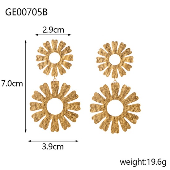 Hammer patterned sunflower stainless steel earrings