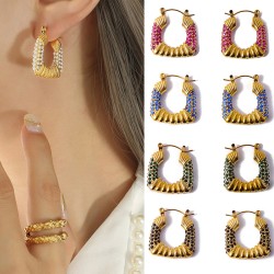 C-shaped micro inlaid color diamond stainless steel earrings