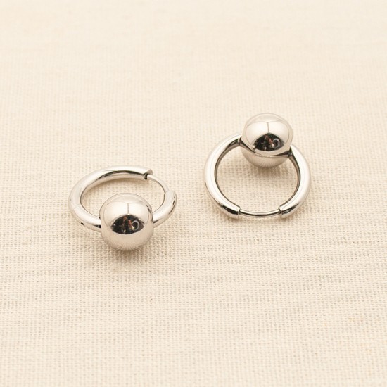 Spherical pendant stainless steel earrings