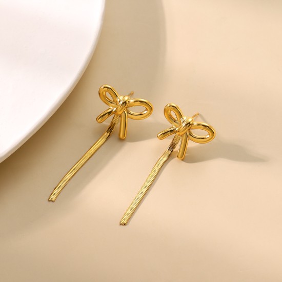 Butterfly knot tassel stainless steel earrings