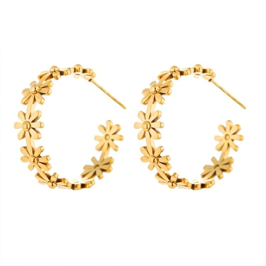 Daisy C-shaped stainless steel earrings