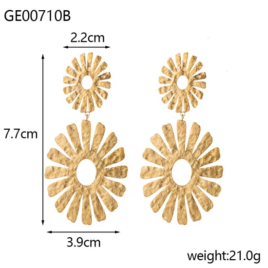 Hammer patterned sunflower stainless steel earrings